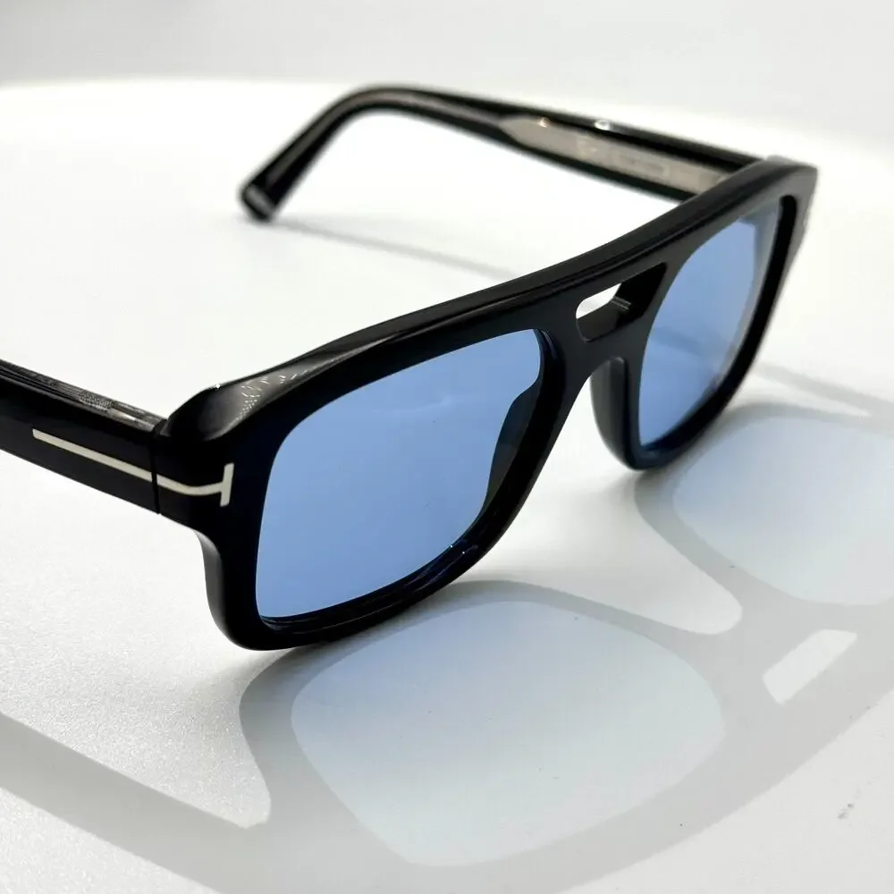 Tom Ford Sunglasses Icon TI0022 01V Black Navigator Frame Blue Lens 53-20-145